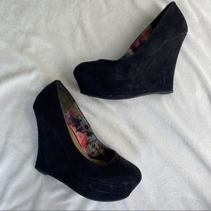 Madden Girl Shoes Wedge Platforms Black Suede